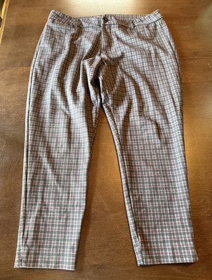 NWT KUT from the Kloth Elizabeth Ankle Trouser 16W Gray/PinkPlaid Stretch Pants