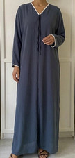Damen Maxikleid langarm blau V-Ausschnitt Bin...