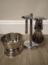 GBS Gift Set -Merkur 23 Safety Razor , Shave Brush, Cream Bowl W Stand Chrome