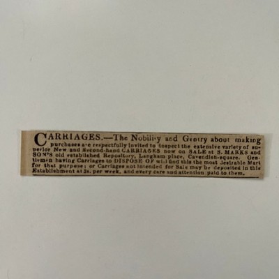 Carriages On Sale At S Marks & Son's Repository 1834 London Clipping SAI8-S39
