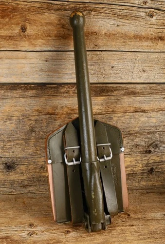 Vintage 1964 East German Military Trenching Tool Shovel w Leather Case
