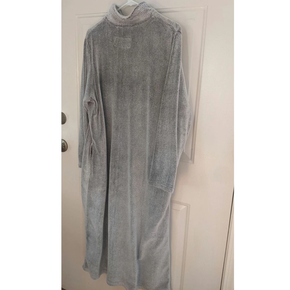 Oscar De La Renta Felpa Cremallera Completa Gris/Marrón Bata Larga con Bolsillos, L/XL Foto 2 de 4