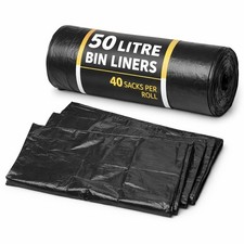 50L Litre Black Bin Liners Medium Duty Refuse Rubbish Bags Sacks 120cm Opening