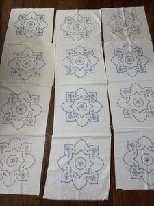 12 Vintage Cross Hand Stitched Quilt Blocks 18” Square Finished Purple Sewn In 4