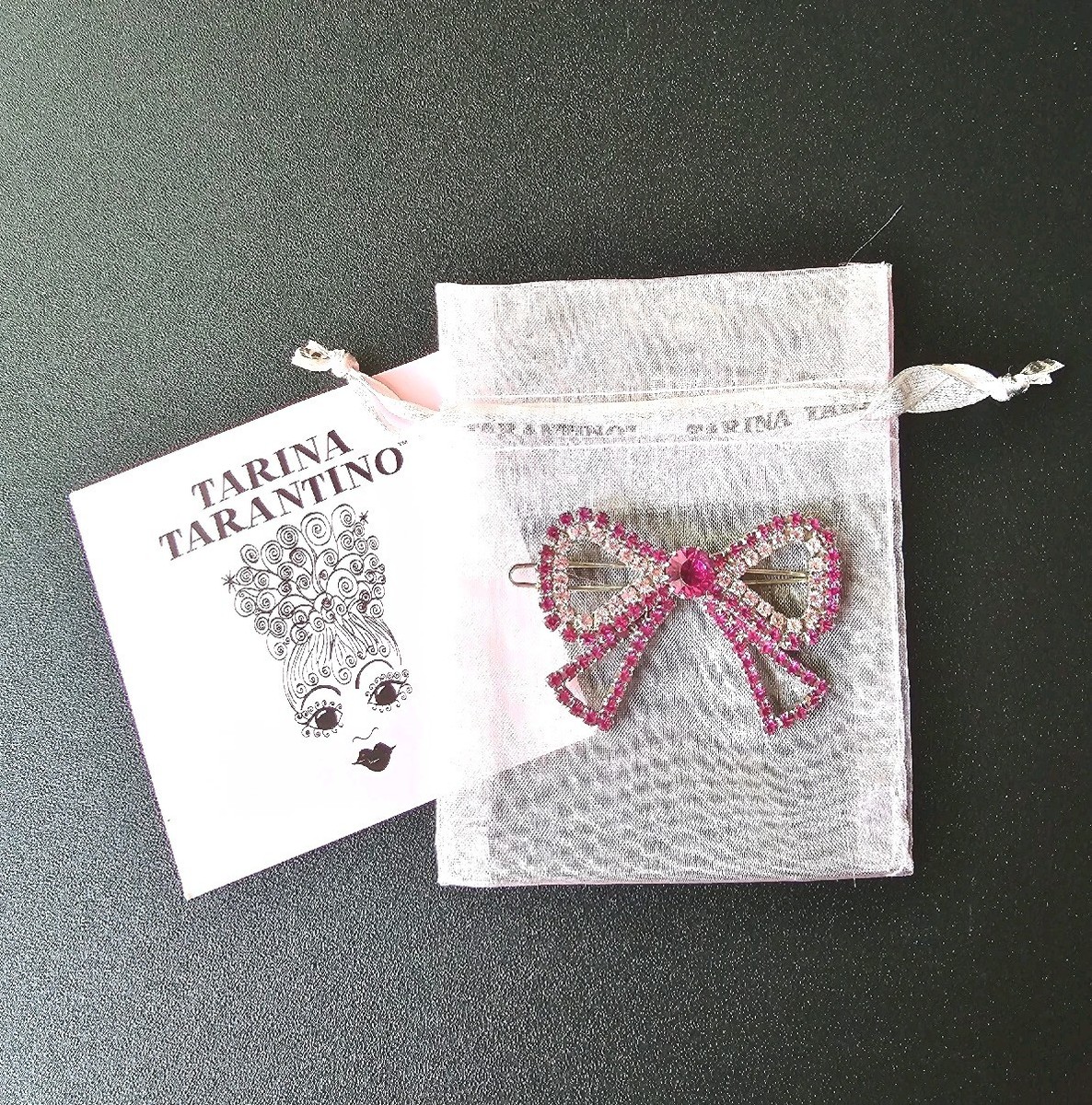 Tarina Tarantino Pink Swarovski Crystal Large Bow Barrette Brand
