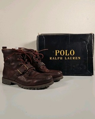 Polo Ralph Lauren Redmond Boots Men's Size 8.5 D Mahogany Leather Lace Up Buckle