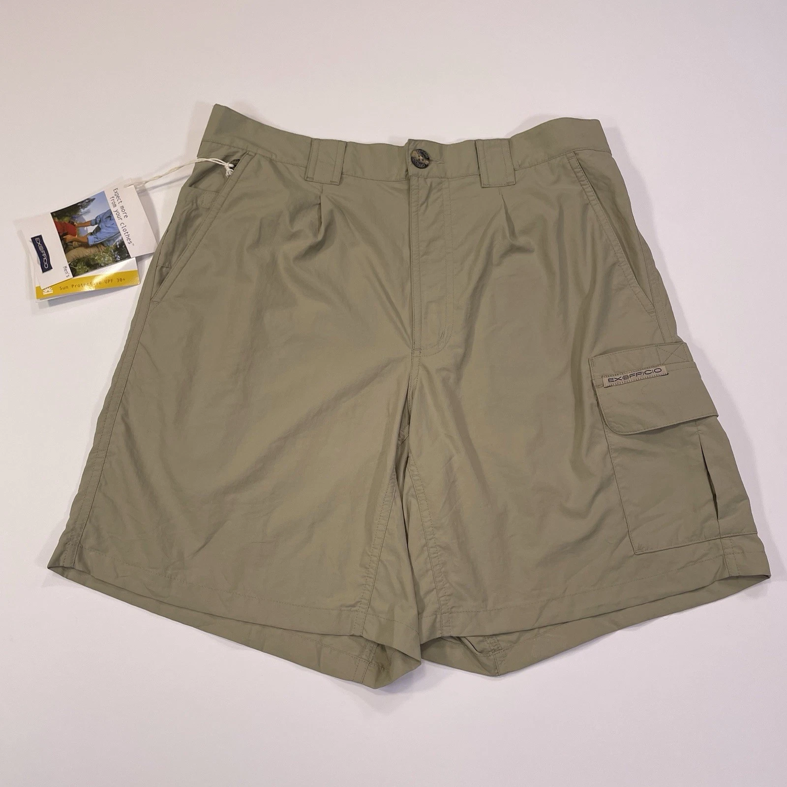 NEW NWT Vintage EX OFFICIO Amphi Biege Cargo Shorts Pockets Hiking Outdoors 32”