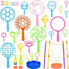 REZUCREY 32 Pcs Big Bubble Wands Toys Set, Giant with Tray for...