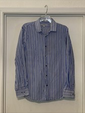 Express Men  s L Extra Slim Fit LS Striped Dress Shirt 100 Cotton