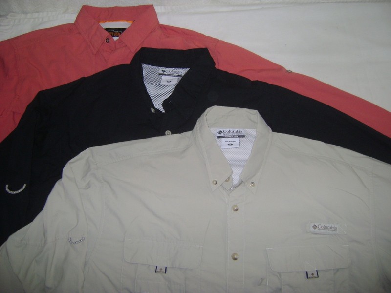 LOT of 3 MENS Med L/S VENTED FISHING CASUAL SHIRTS COLUMBIA PFG &ORVIS TROUT BUM