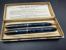 Vintage Conway Stewart Dinkie 550 Pen & No. 25 Pencil Set - Blue Marble - Boxed