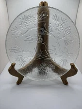 (4) Vintage Ponderosa Pine Frosted Dinner Plates 10" Indiana Tiara Glass Set-4