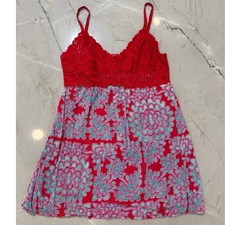 Josie Natori Red Floral Lace Bodice Chemise Nightgown Babydoll Sleepwear Large