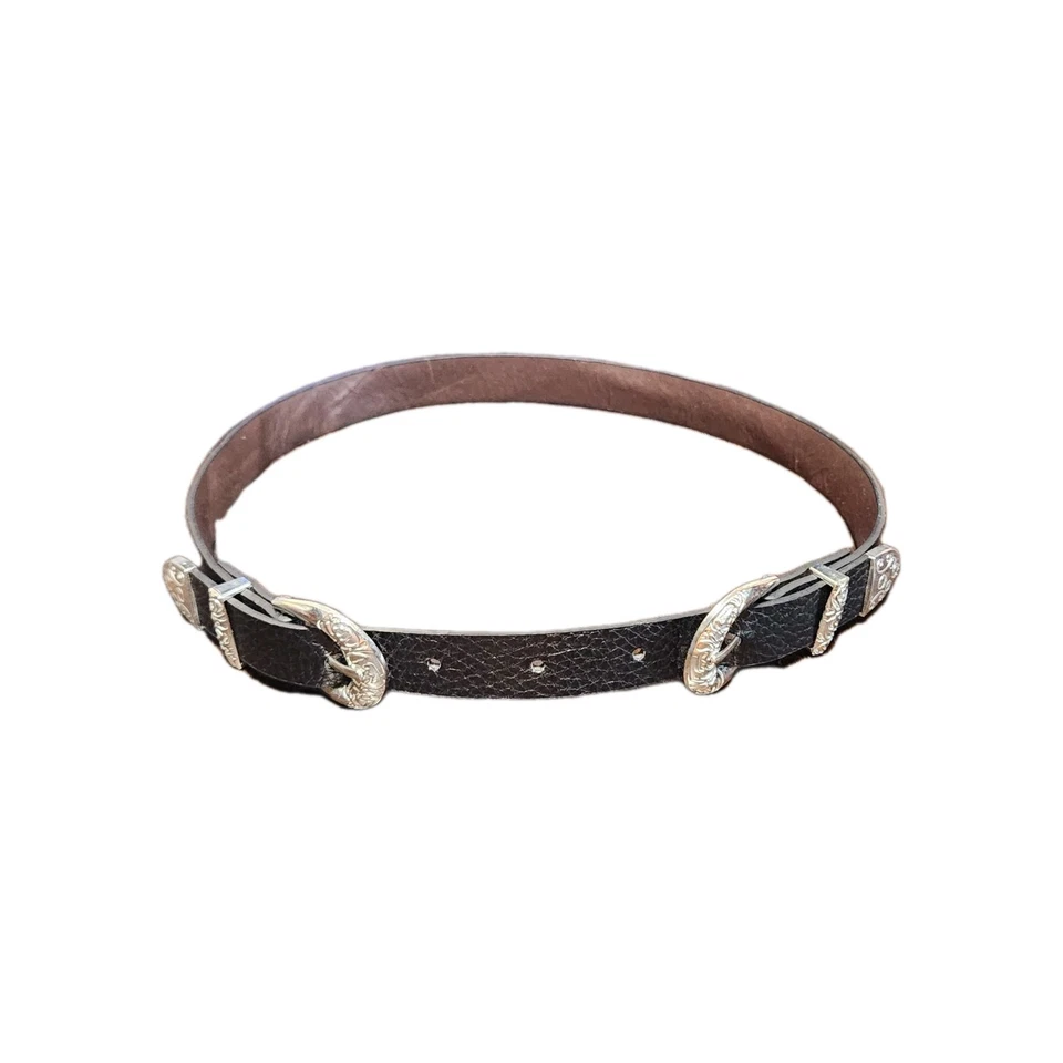 Niños Niñas Niños Cuero Negro Doble Plata Western Hebilla de Cinturón Talla 19-23" Foto 2 de 3