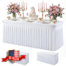2 Pack White Spandex Tablecloth for 6ft Rectangle Table Skirt