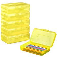 Plastic Pencil Case Box 6 Pack, Colored Large Craft Storage Bulk, Plastic Con...