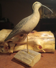 Herters Ancient Cedar 1893 Curlew Shorebird Decoy With Glass Eyes & Wood Stand