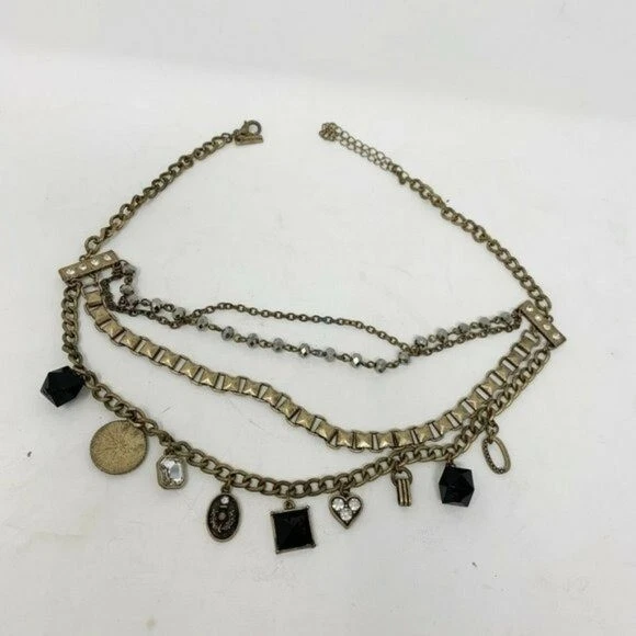 Cookie Lee 黄铜层金色分层小饰品项链 Goth Mobwife Whimsigoth — 第 2/4 张图片