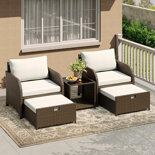 5-tlg Rattan Sitzgruppe Esstisch Lounge Gartenmöbel