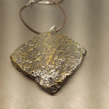 OOAK Space Meteorite Pendant Necklace Paper Mache Clay Muddy Gold Tone Aged