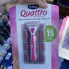 12 Schick Quattro for Women Refill Razor Blade Cartridges, And Razor Handle New