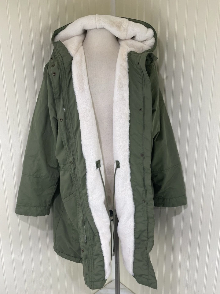 Chaqueta parka con capucha forrada de lana azul marino antigua nueva sin etiquetas. Talla grande 3XL Foto 4 de 4