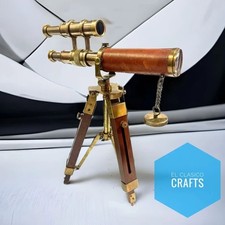 Double Barrel Brass Telescope Antique Maritime Spyglass Marine Wooden Tripod