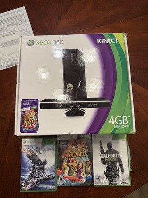 Microsoft Xbox 360 S 4GB Black Console Bundle w/ Kinect, Controller & Games