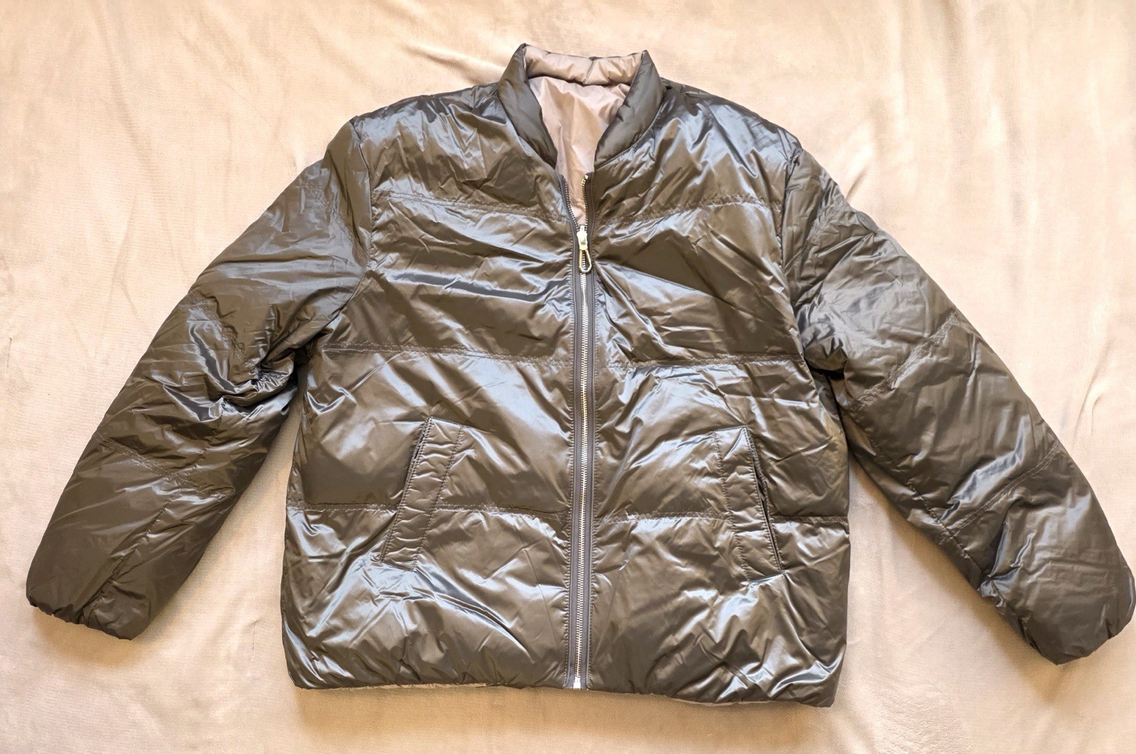 Massimo Dutti Reversible Down puffer Jacket, Khak… - image 1