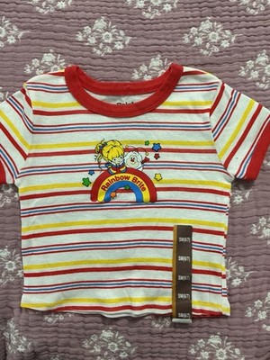 Rainbow Brite Girl s Cropped Striped Ringer T Shirt New Size Small 6/7