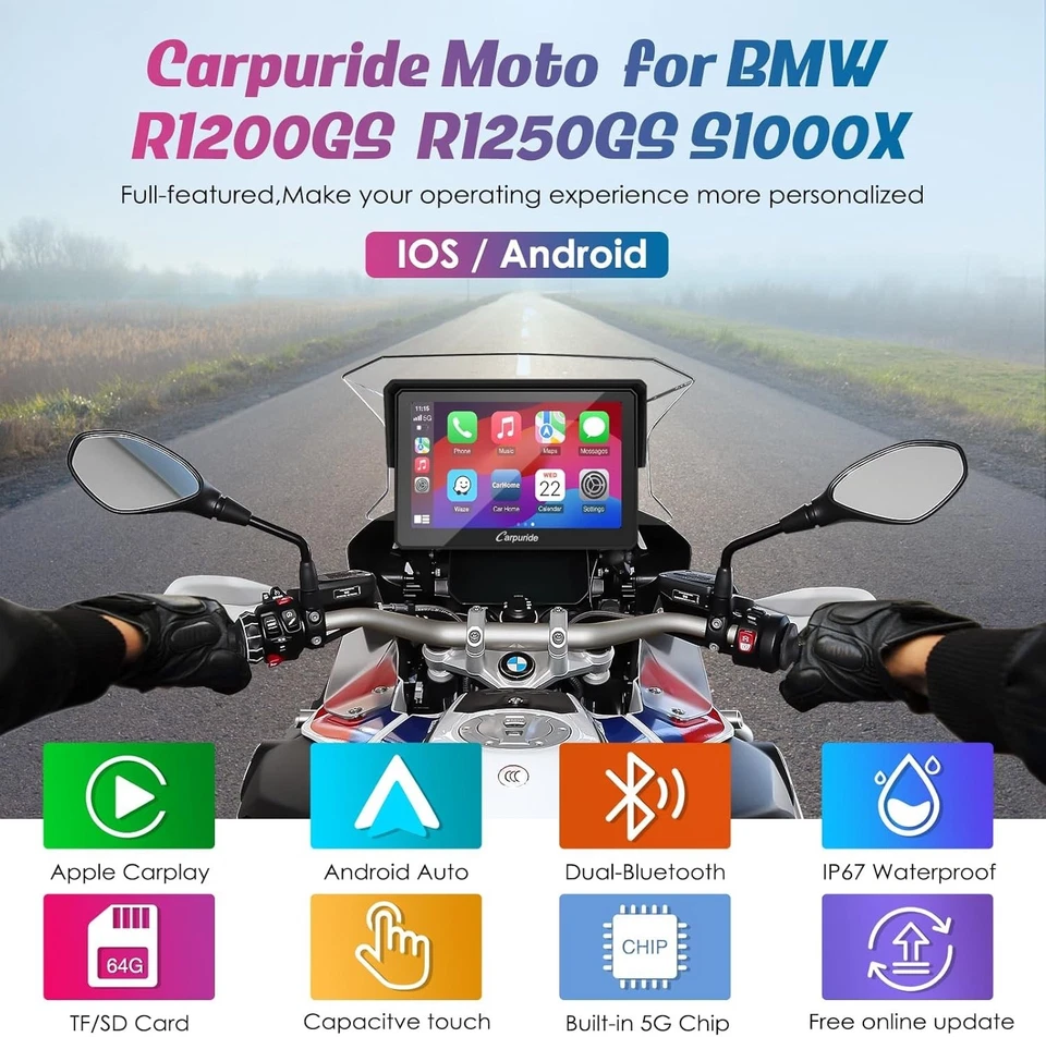 w502b Motorcycle Carplay Screen for BMW R1200GS R1250GS S1000XR Motorcycle, 5 in - Image 4 of 4