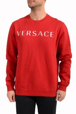 Versace Men's Red Logo Embroidered Crewneck Sweatshirt