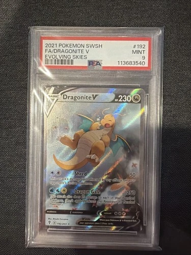 2021 POKEMON SWORD & SHIELD EVOLVING SKIES #192 FULL ART/DRAGONITE V PSA 9