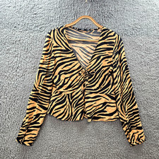 Sportsgirl Womens Crop Cardigan Top Size 10 Beige Black Animal Print Long Sleeve