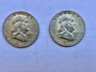 1951 P FRANKLIN HALF DOLLAR LOT OF 2 90% SILVER CIRCULATED NICE!!