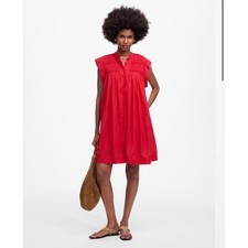 Madewell Dress Extra Small Watermelon Embroidered Pleated Mini Pockets NV437