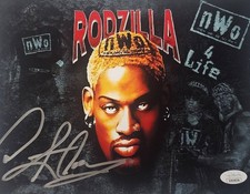 Dennis Rodman Signed METALLIC Photo 8x10  NWO Bulls Worm Autograph HOF JSA HOGAN