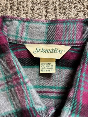 Vintage St Johns Bay Flannel Shirt Mens XXL Gray Pink Heavy USA