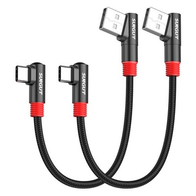 SUNGUY 6 inch/0.15M Right Angle USB C to A Cable 2Pack, 3A Short 0.5FT, Black