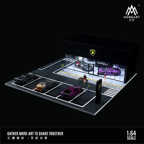 1/64 Diorama Auto Garage Modello Auto Showroom Negozio Città Parcheggio Scena Modello Giocattolo - Foto 50 di 60