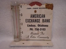 VINTAGE RAIN GAUGE RECORDER 4 INCH AMERICAN EXCHANGE BANK LINDSAY, OKLAHOMA