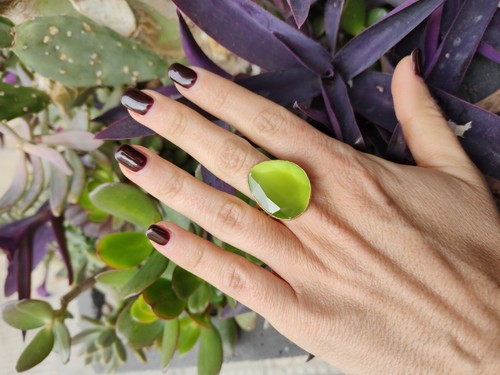 Anillo Mujer Latón Dorado con Gema Piedra Imitación Ojo De Gato Regulable A2 - Imagen 10 de 29
