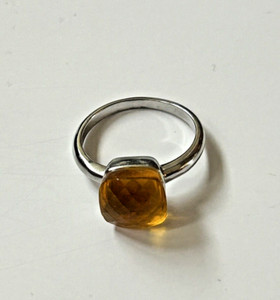Authentic Ring Size O 18ct White Gold Plated 925 Sterling Silver Amber Glass Crystal New