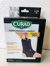 CURAD Microban Ankle Support L Large / XL Extra Large Black Performance Series 