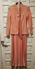 VINTAGE DAN LESLIE PLEATED PEACH GOWN DRESS SZ 8 See MEASURMENTS CROCHET EVC