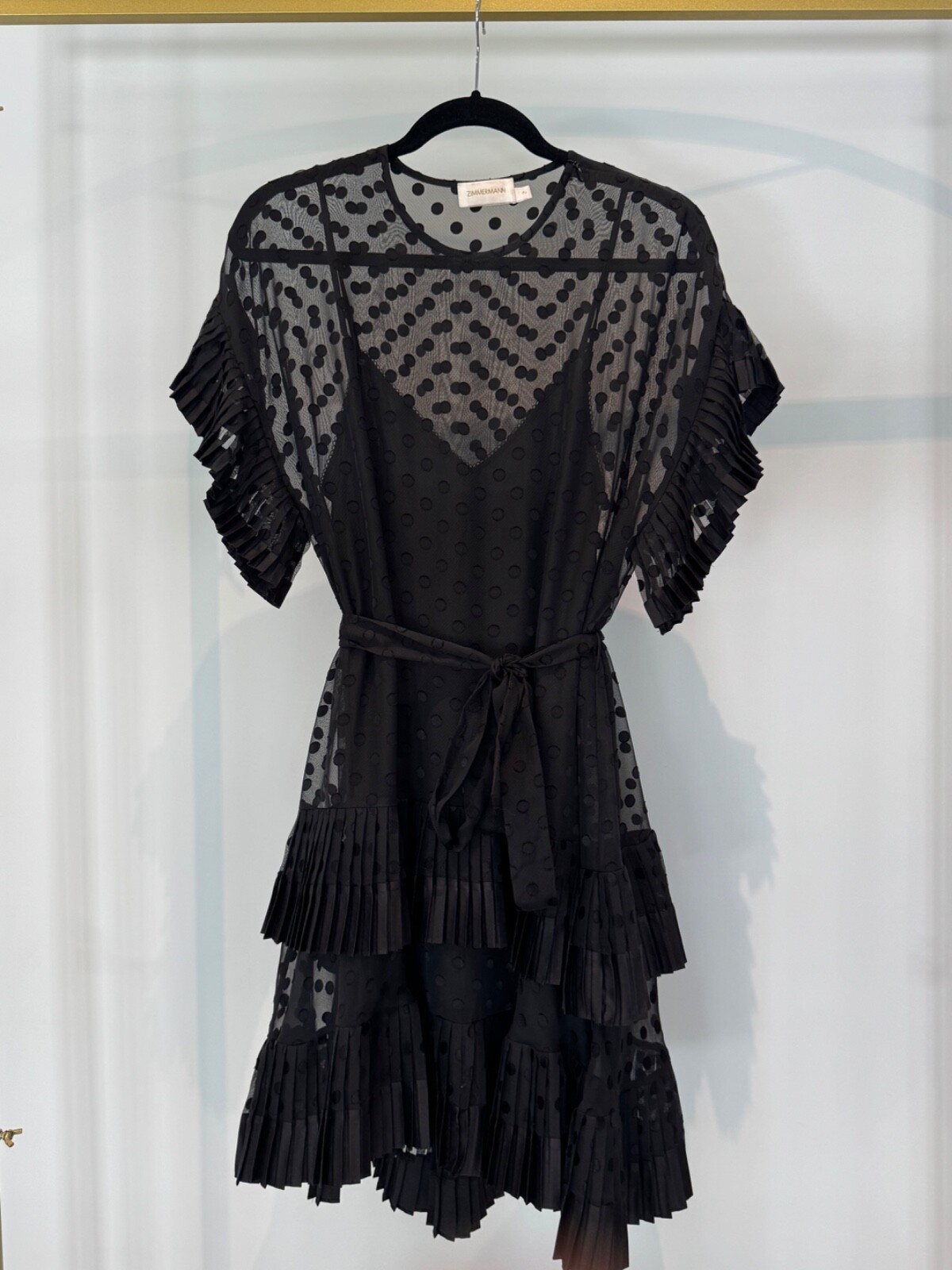 Zimmermann Black Dress Sheer, Ruffles, Polkadots, Size 2