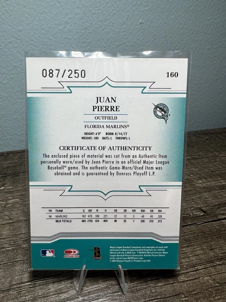 2005 Donruss Baseball Throwback Threads - Bat #160 Juan Pierre /250 (MEM) - Image 2 of 2