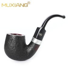 Sandblasted Hungarian Pipe Briar Wooden Tobacco Pipe 9mm Bent Saddle Stem Band