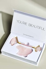 organic to green Crystal Roller  Gua Sha Set - Skin Detox - Rose Quartz