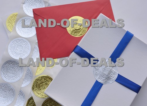 50 Round gold foil stickers Large envelope seals embossed metallic wedding craft - Picture 4 of 5